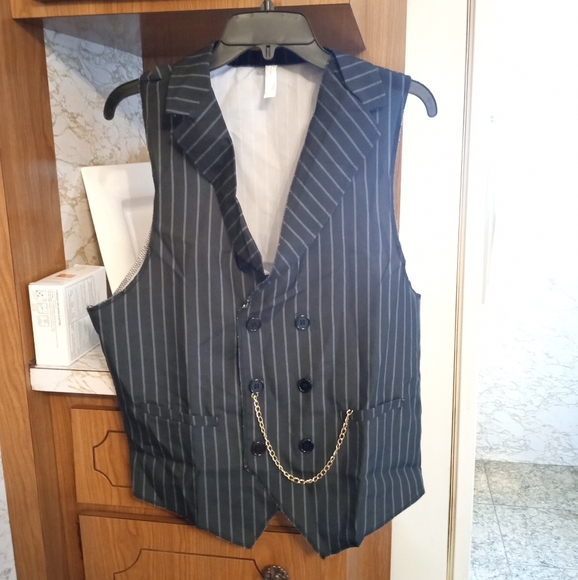 🆕 Adult Roaring 20's Stripe Gangster Vest S/M 42" or 48" to choose from - Picture 3 of 9